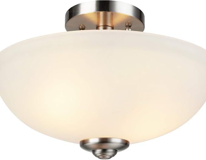 GLOBE Electric 61025 Vienna 2-Light Semi-Flush Mount, Brushed Nickel, Frosted Glass Shade, Bulb Not Included
