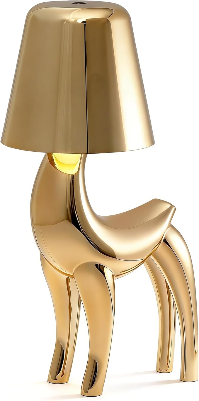 Deer Cordless Table Lamp, Touch Control Bedside Night Light with 3 Colors & Stepless Dimming, 1800mAh Rechargeable Gold Animal Lamp for Bedroom, Nursery, Home Decor, Gift for Kids & Women