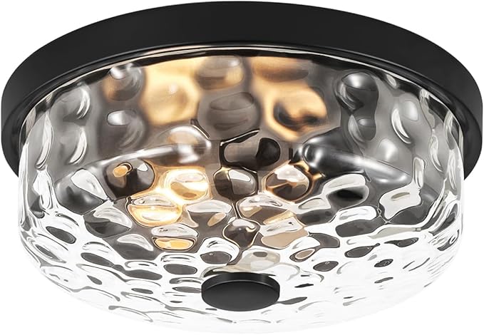 12 Inch Farmhouse Flush Mount Ceiling Light, 2 Light Industrial Close to Ceiling Light, Industrial Ceiling Lighting Fixture for Kitchen Hallway Bedroom Living Room (12.2 Inch Black)