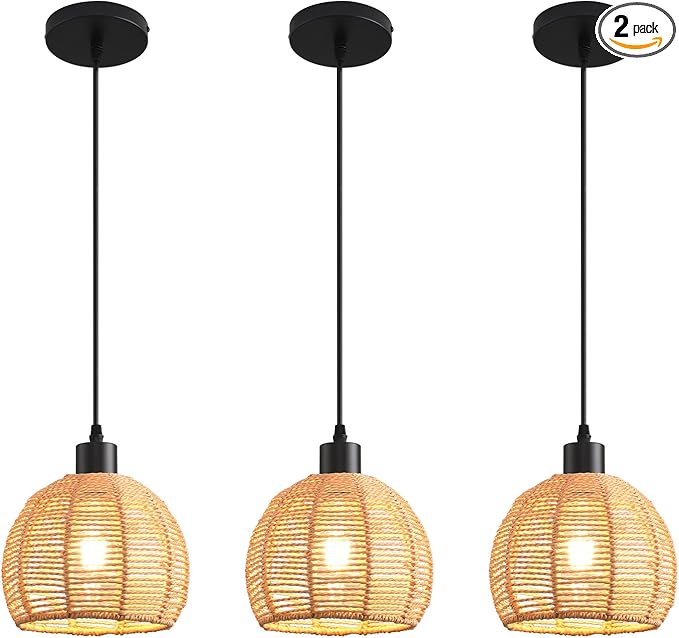 Farmhouse Pendant Light Fixture, Black Pendant Lights for Kitchen Island Industrial Lantern Pendant Light Fixtures with Light Shade, Adjustable Height Hanging Pendant Lighting
