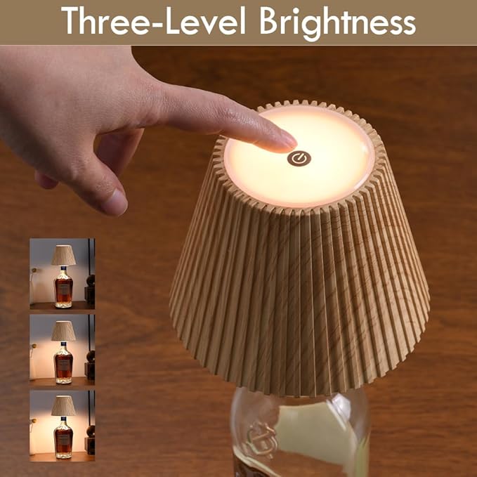WILIT Wireless Bottle Lamp Shades for Table Lamps, 3 Level Brightness Bar Lights for Home Bar, Rechargeable Cordless Lamp for Bedroom Bar&Restaurant, Modern Wine Bottle Light, Gifts for Women