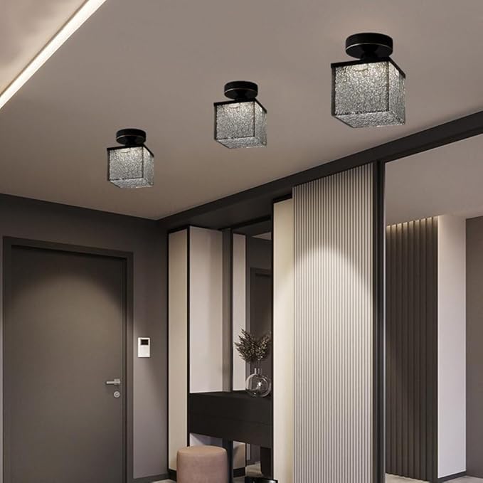 KISAD Nordic Bedroom Semi Flush Mount Ceiling Light Fixtures Modern Minimalist Hallway LED Close to Ceiling Lamp for Entryway Balcony(Smoke Gray,Square)