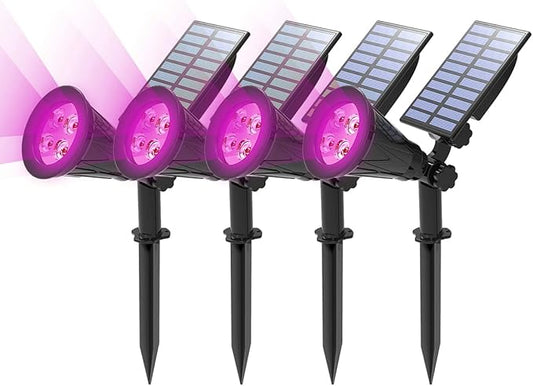T-SUN LED Solar Spotlights, Waterproof Outdoor Security Landscape Lights, Auto ON/Off Solar Lights 180 Angle Adjustable for Tree, Patio, Yard, Garden, Driveway, Stairs, Pool Area(Purple-4 Pack)