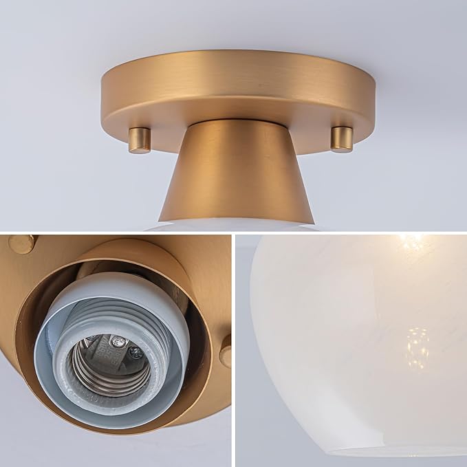 Glass Globe Semi Flush Mount Ceiling Light 9" Mid Century Modern Ceiling Light Fixture with Cloud Texture Glass Open Shade Gold Hallway Lights Fixtures for Entryway Foyer Bedroom Laundry Room