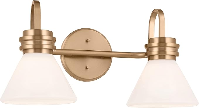 Kichler Farum 2-Light Bathroom Vanity Light Fixture with Opal Glass Shades in Champagne Bronze, Modern Wall Mount Over Mirror for Powder Room (19.25" W x 9.5" H), 55154CPZ