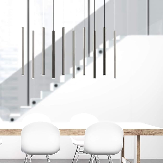 CANALIS 10 Mini Pendant Lighting Nickel - LED Hanging Light Fixture for Kitchen Island, Bar, Foyer - Cluster Pendants - Dimmable, Adjustable Wire, Lamp Bulb Included