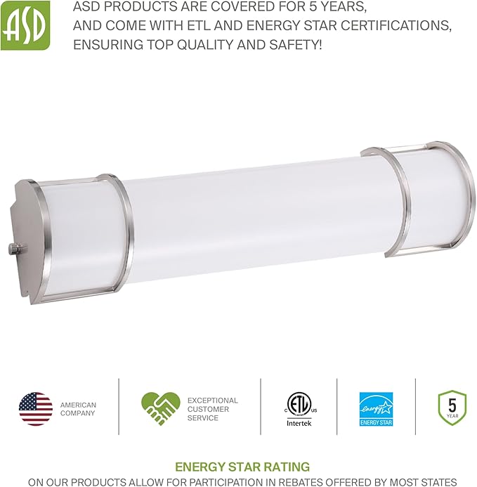 ASD LED 48" Vanity Flush Mount Light Fixture, Linear Bathroom Lighting Bar | 3CCT, Dimmable, Energy Star, ETL Listed | 35W 3200LM 3000-5000K 120V | Long Bath Wall Sconce Over Mirror | Nickel, 4 Pack