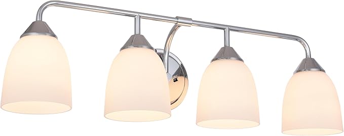Chrome 4-Light Traditional Bathroom Vanity Light Fixtures Over Mirror, Modern Vanity Lights for Living Room, Standard E26 Base, Chrome