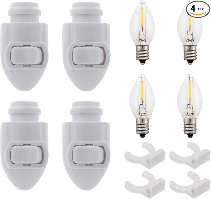 Creative Hobbies White Plug in LED Night Light with Switch, Manual On Off Nightlight for Bathroom, Hallway, Garage, Bedroom, Nursery, UL Listed | 4 Pack