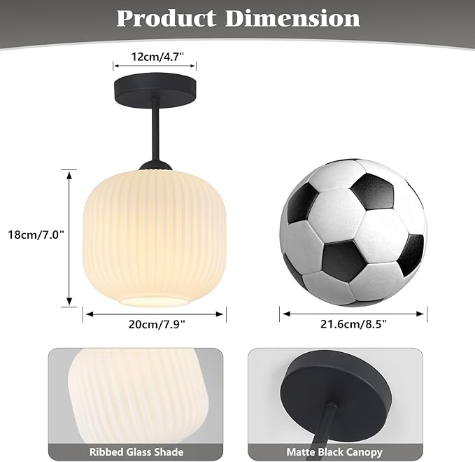Black and White Flush Mount Ceiling Light Vintage Milk Glass Semi Flush Mount Ceiling Light Black Modern Globe Ceiling Lighting for Bedroom Bathroom Living Room