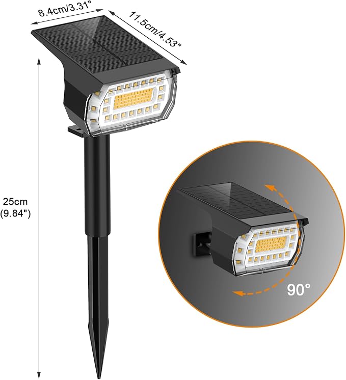 LANSOW Solar Spot Lights Outdoor, [76 LED/4 Pack] 2-in-1 Solar Landscape Spotlights, 3 Modes IP65 Waterproof Dusk to Dawn Solar Powered Flood Wall Lights for Yard Garden Pathway Outside(Warm White)