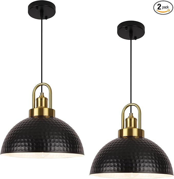 Black Pendant Lights, Farmhouse Kitchen Pendant Lighting Over Island, Vintage Island Lights for Kitchen, Hammered Pendant Light Fixtures for Dining Room, Bedroom, Hallway, Bar, Sink
