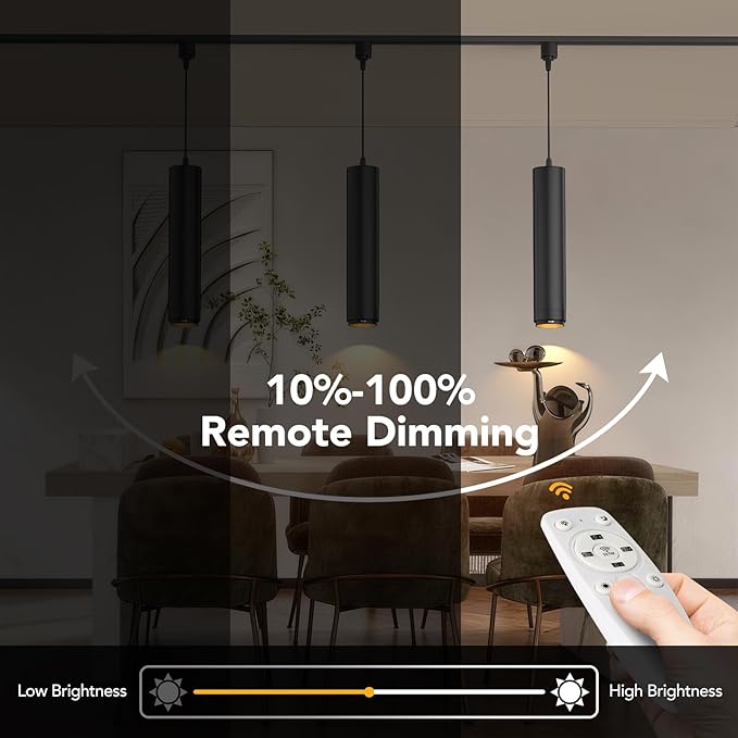 Remote Control H Track Pendant Lights with Adjustable Cord, H Type Track Lighting LED Pendants Lights Fixtures, 15°-60° Zoomable 2700K-6000K, Dimmable CRI97+ 10W 1000LM, Black (3 Pack)