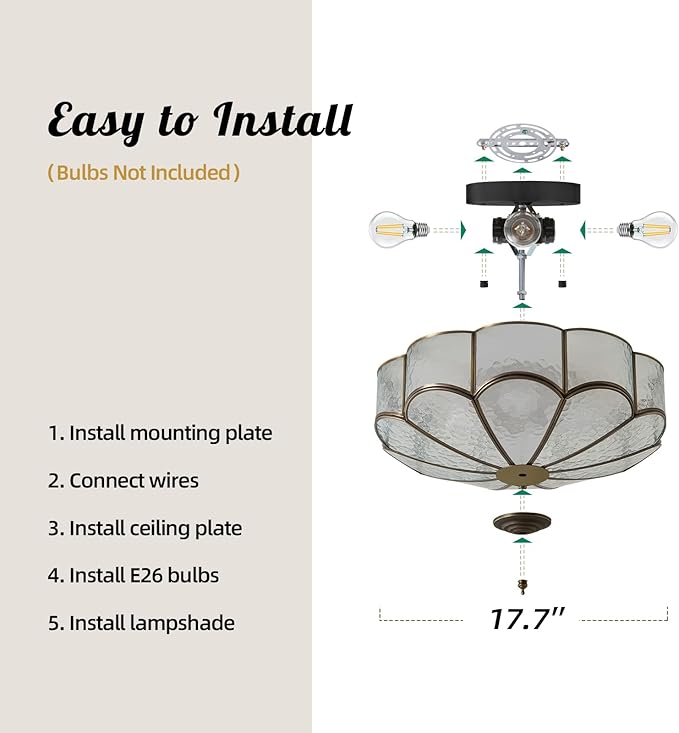 Vintage Black Glass Ceiling Light - Large 17.7 in Bronze Mid Century Flush Mount Lighting Fixtures - Art Deco Antique Modern Lamps for Hallway Bedroom Kitchen Entryway Farmhouse Bathroom Hall Laundry