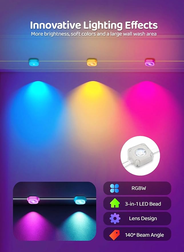 Gaoxun 200ft Permanent Outdoor Lights, RGBW Smart LED Christmas Lights with 72 LED, APP/Remote Control, Dimmable, 47 Scene Modes, Timer, IP67 Waterproof Eaves Lighting for Daily Holiday Decorations