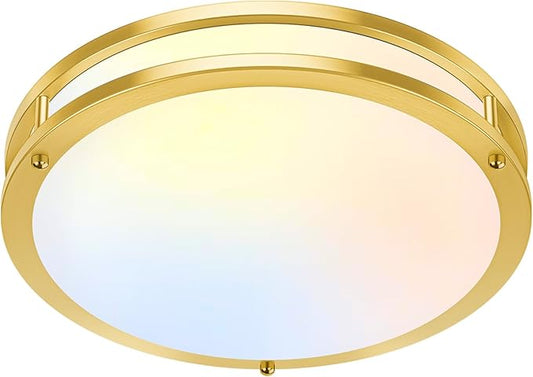 13 Inch LED Flush Mount Ceiling Light, Gold Kitchen Light Fixture with 2700K/3000K/4000K/5000K/6500K 5 Color Adjusted, Dimmable Modern Round LED Light for Bedroom Bathroom Living Room Laundry, 1-Pack