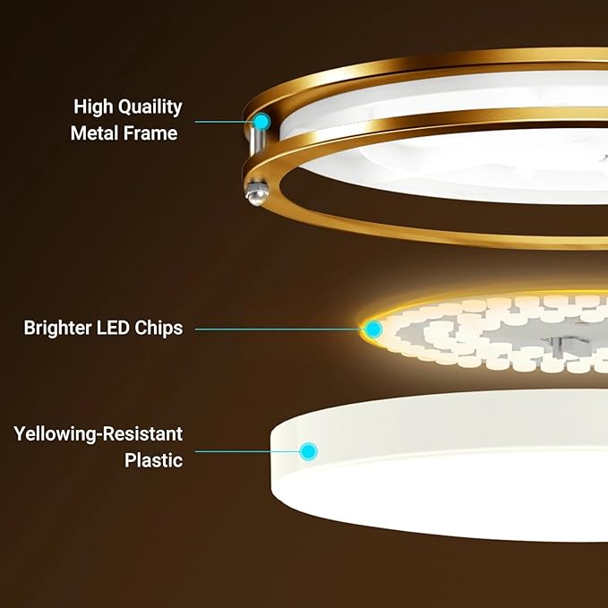 libtit 13 Inch Flush Mount Ceiling Lights, Dimmable 3000K-6500K Adjustable LED Ceiling Light, 24W Round Slim Light Fixture Gold for Kitchen Bedroom Bathroom Hallway-1 Pack