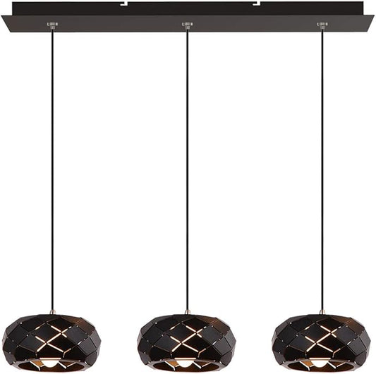 Crust 3 Mini Pendant Lighting Black - LED Hanging Light Fixture for Kitchen Island, Bar, Foyer - Cluster Pendants - Dimmable, Adjustable Wire, Lamp Bulb Included