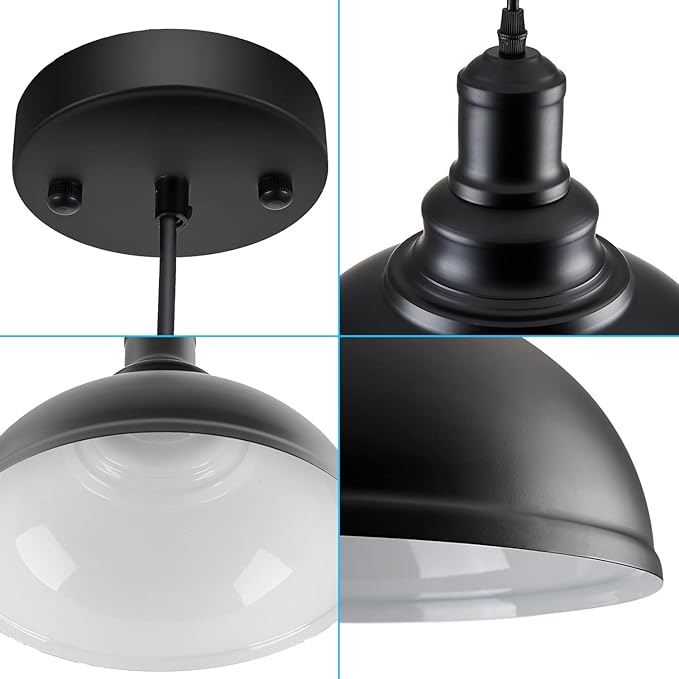 2PCS Pendant Lighting, Vintage Industrial Fixtures, Black Metal Chandelier Lights, Ceiling Lamp for Kitchen Home Island Dining Room Bedroom, 11.4 inches