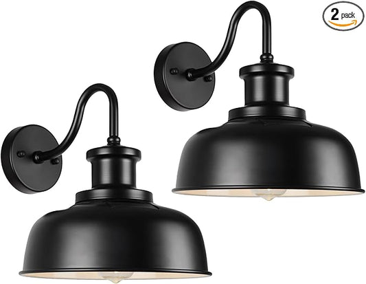 Solar Barn Lights for Outside, Outdoor Wall Lights Solar Powered, Farmhouse Exterior Wall Sconces, Industrial Exterior Lighting Fixture, Rustic Lantern for Garage, Barn, Shed,RZSR007-2