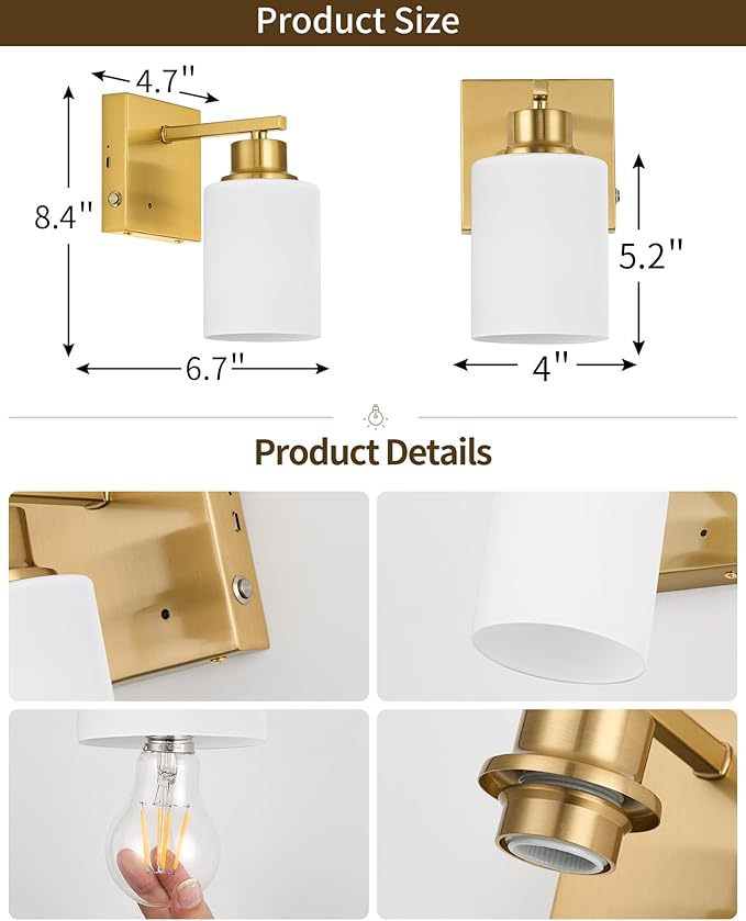 Rayogale Battery Operated Wall Sconce Set of 2, Gold Rechargeable Wall Lights with Timer Function, Easy Install Dimmable Cordless Wall Lamps Sconces Wall Decor for Living Room Bedroom Hallway, 3000K