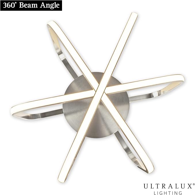 Ultralux 15 inch Modern Brushed Nickel Atom Ceiling Light Fixtures, Bright and TRIAC Dimmable, 2050 Lumens 3000K, Integrated LED Light Fixture for Living Room or Kitchen LED Flush Mount Ceiling Light