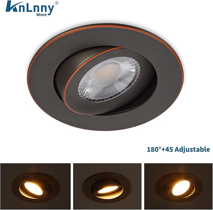 KnLnny Ware Oil Rubbed Bronze Recessed Lighting 4 Inch 6 Pack,Gimbal Led Lights with Junction Box,5CCT Selectable,9W 750LM,Dimmable
