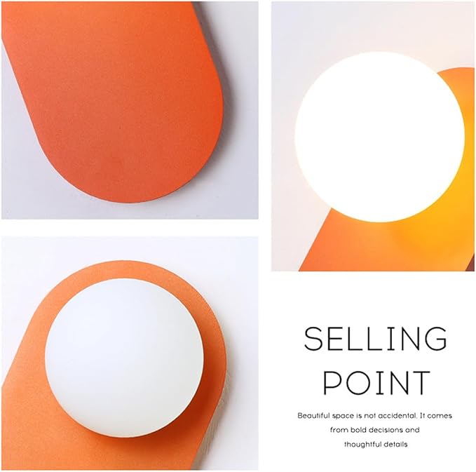 Glass Corridor Wall Mounted Lamp,Globe Light Fixture with Orange Background,Nordic Style Wall Sconce for Bedroom Kitchen and Hallway