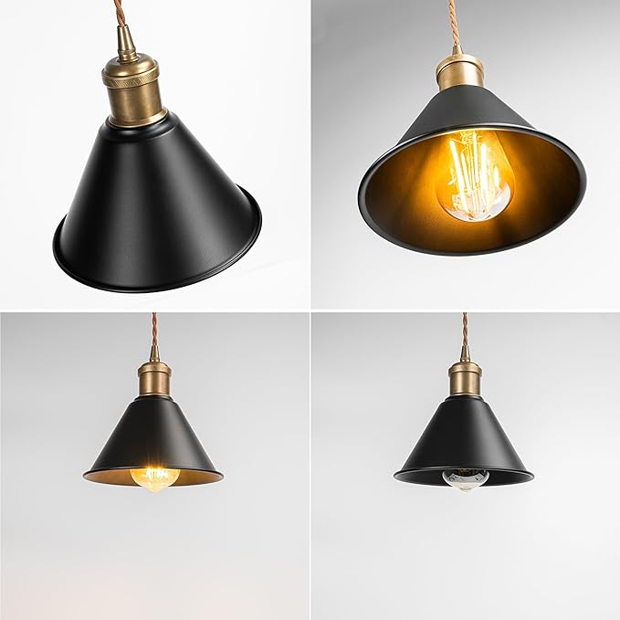 Set of Three Adjusted Wire Length H-Type Track Hanging Light 3.9 Ft Cord E26 Vintage Brass Base Industrial Design Black Metal Pendant Light Fixture for Loft Aisle Bar(No Bulb, Track)