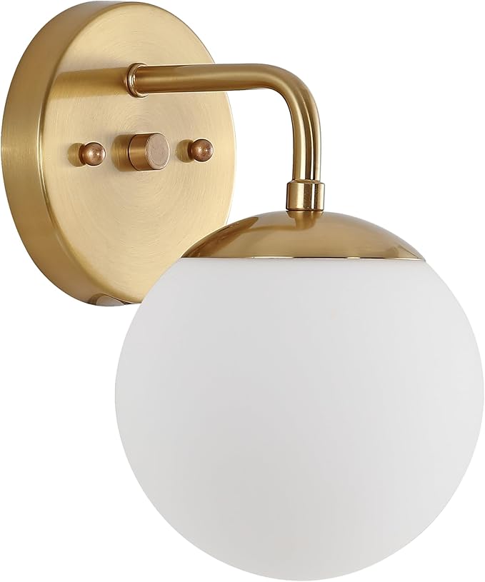 JONATHAN Y 5.75" Gold Painting Modern Globe Wall Sconce Vanity Light for Bathroom, White Frosted Glass Shade, Midcentury Parisian Bistro Wall Lamp, LED Bulb Included JYL3534A