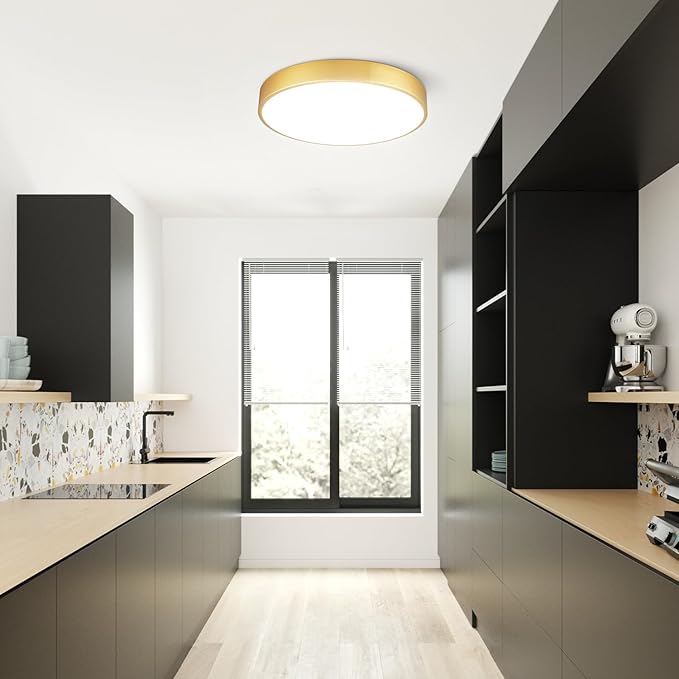 Gold LED Ceiling Light Fixture Flush Mount 15 inch 36W, Dimmable Light Fixtures Ceiling Mount LED, Modern Kitchen Lighting Fixtures for Bedroom, Bathroom, Living Room