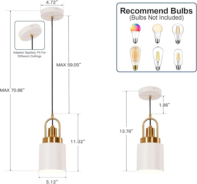 5.11-inch Diameter, Modern White Cylindrical Pendant Light, Suitable for Kitchen Island, Sink, Dining Room, Bedroom, Corridor, bar Counter in a Country-Nordic Style