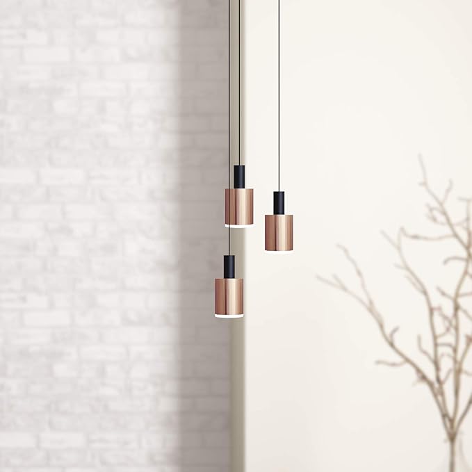 Virgo 3 Mini Pendant Lighting Black-Copper - LED Hanging Light Fixture for Kitchen Island, Bar, Foyer - Cluster Pendants - Dimmable, Adjustable Wire, Lamp Bulb Included