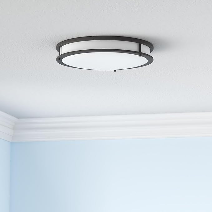 ASD LED 16" Round Flush Mount Lighting, Close to Ceiling Light Fixture | 3CCT, Dimmable, Energy Star, ETL Listed | 24W 1854LM 3000-5000K 120V | Low Profile Double Ring Lamp | Dark Bronze