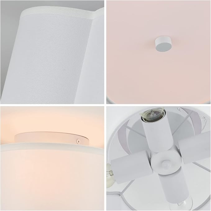 Semi Flush Mount Ceiling Light Fixture, Modern Close to Ceiling Lamp with Cream White Fabric Drum Shade for Nursery Kids Room Bedroom Kitchen Hallway Entryway 4-Light