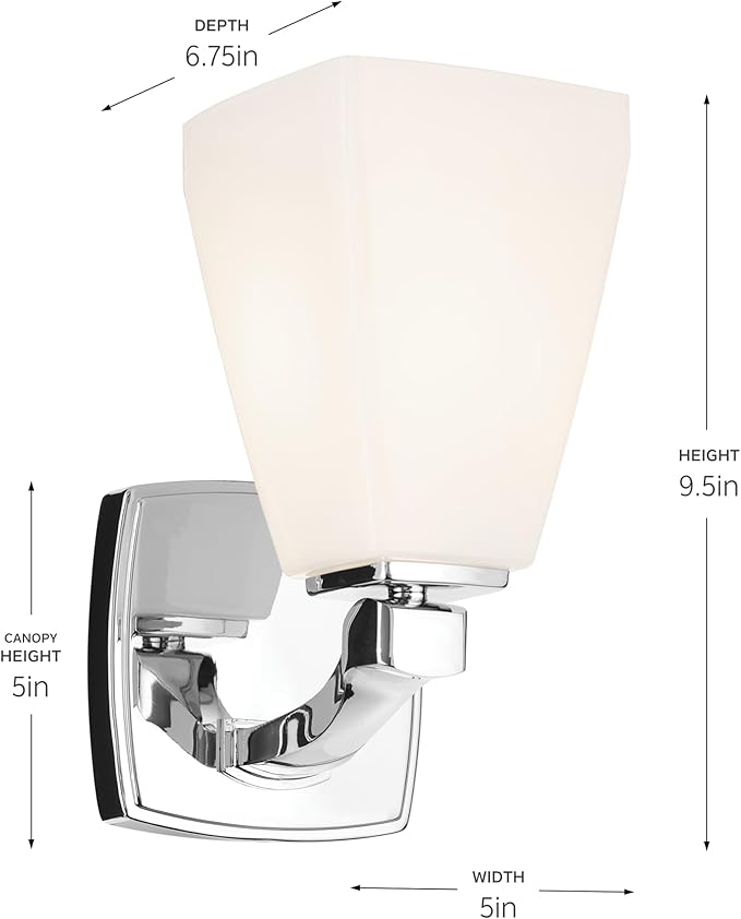 Kichler Marant 5" 1-Light Wall Sconce Bathroom Light Fixture with Opal Glass in Chrome for Powder Room, Hallway, Fireplace, Modern Vanity Lighting (5" W x 9.5" H), 55214CH