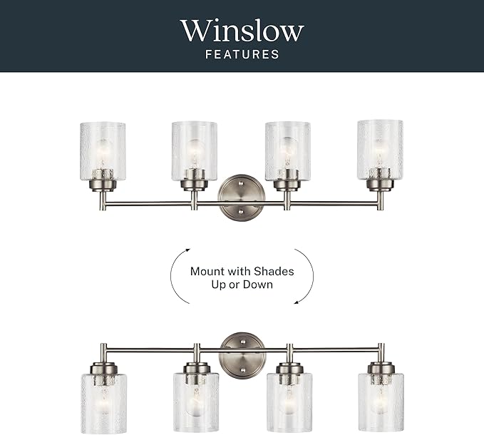 Kichler Winslow 30" Vanity Light in Brushed Nickel, 4-Light Transitional Bathroom Light with Clear Seeded Glass. (30" W x 9.25" H), 45887NI