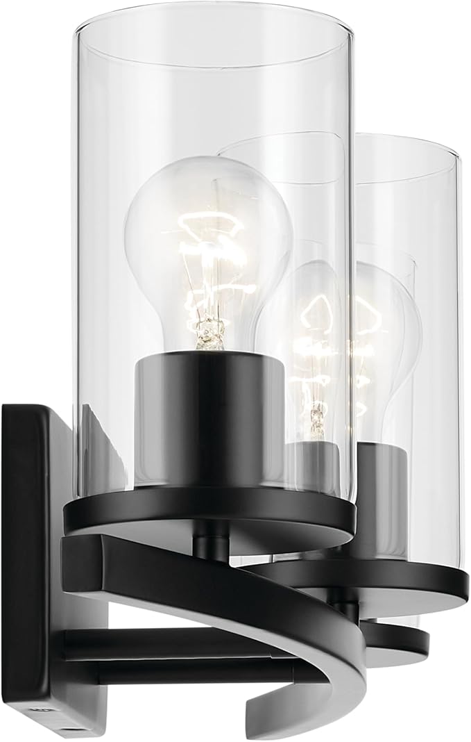 Kichler Crosby 23" 3-Light Vanity Light with Clear Glass in Black, for Bathroom, Powder Room, (23" x 8.75"), 45497BKCLR