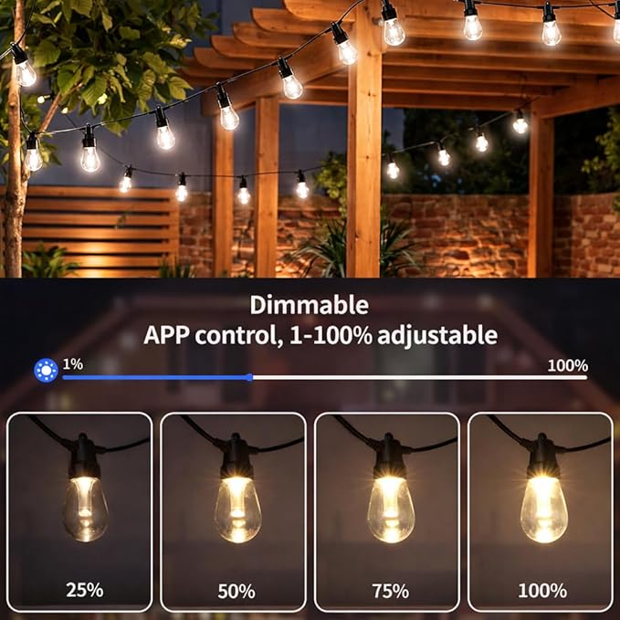 XHT Outdoor String Lights 98FT- Color Changing Patio Lights with 30 Led Bulbs RGBW, App Control & Remote, IP66 Waterproof Shatterproof Outdoor Lights for Backyard Decor