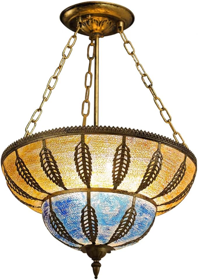 TFCFL Vintage Tiffany Pendant Light Fixtures Stained Glass Boho Ceiling Light Fixtures Inverted Tiffany Chandelier Hanging Lamp Victorian Style for Living Room Dining Room