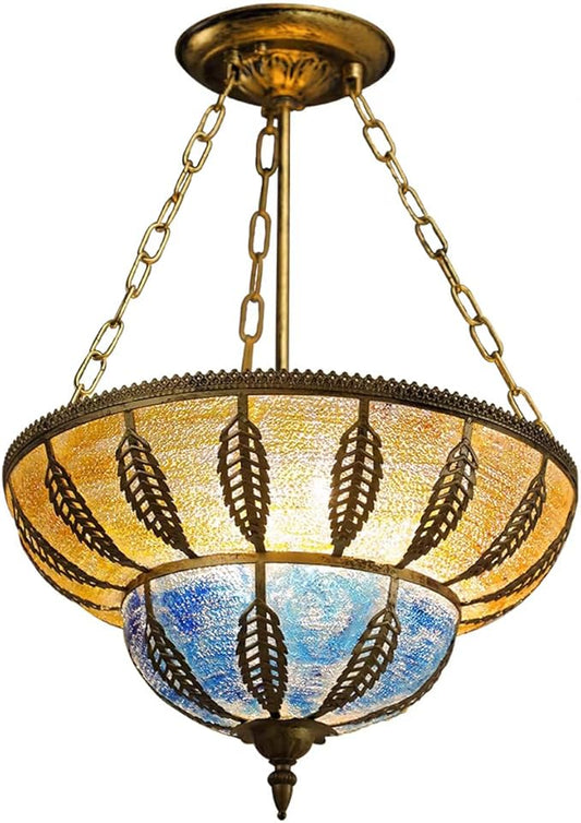 TFCFL Vintage Tiffany Pendant Light Fixtures Stained Glass Boho Ceiling Light Fixtures Inverted Tiffany Chandelier Hanging Lamp Victorian Style for Living Room Dining Room