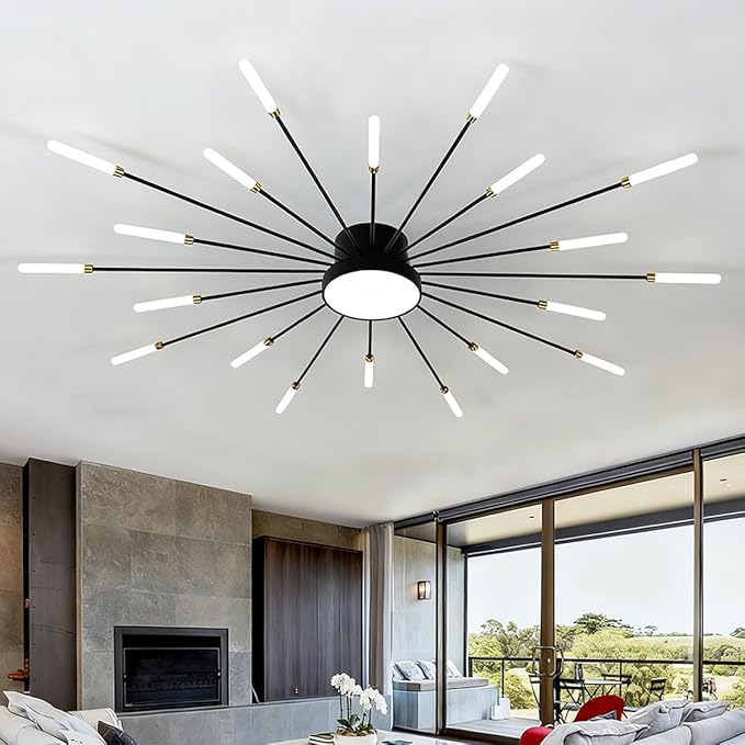 Modern Ceiling Light, 20+1 Lights Black Metal Firework Designed Led Lighting Fixture for Farmhouse Kitchen Dining Room Bedroom Hallway Living Room Sputnik Unique Chandelier