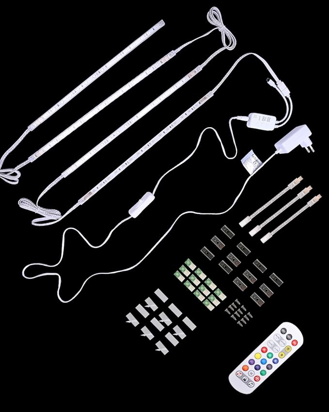 Cefrank Color Cabinet Lighting, 4pcs 12" Linkable RGB LED Light Bar Kit for Display Cabinet, Smart App & Remote Control, Music Sync, Scene Modes, Multi-Colors