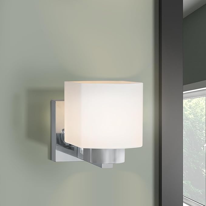 Design House Dove Creek Wall Light Sconce – Dimmable with Frosted Glass for Hallway, Bathroom, Foyer, Bedroom – Polished Chrome – Design House, 589663