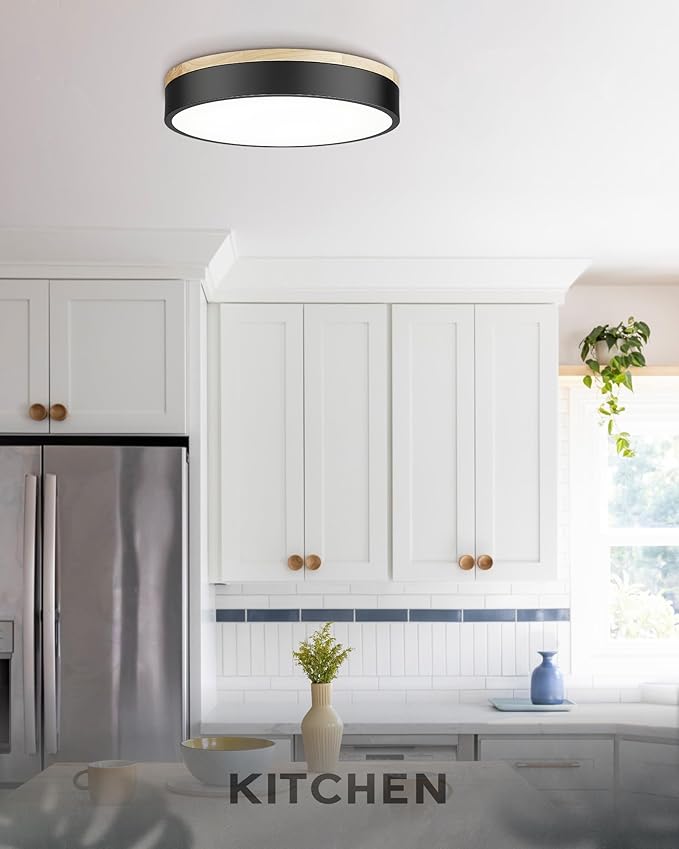 Ken & Ricky Flush Mount Ceiling Light, Dimmable Led Close to Ceiling Light Fixtures for Kitchen Bathroom Bedroom Hallway 5cct (Light Wood, 12 Inch)