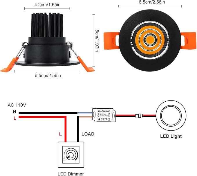inShareplus 2 Inch LED Downlight, 3W Recessed Lighting COB Dimmable, 3000K Warm White, CRI80, Black Trim, Ceiling Lights with LED Driver, 6 Pack