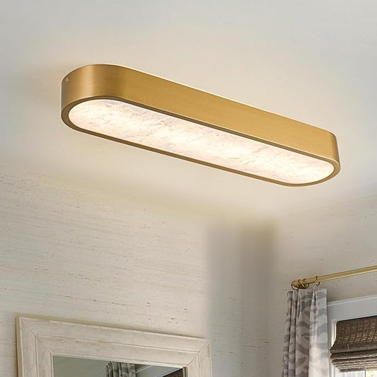 EDISLIVE Alabaster LED Ceiling Light,23.6" Dimmable Marble LED Flush Mount Ceiling Light Low Profile Light Fixture 3000K 30W for Kitchen Bedroom Living Room Gold