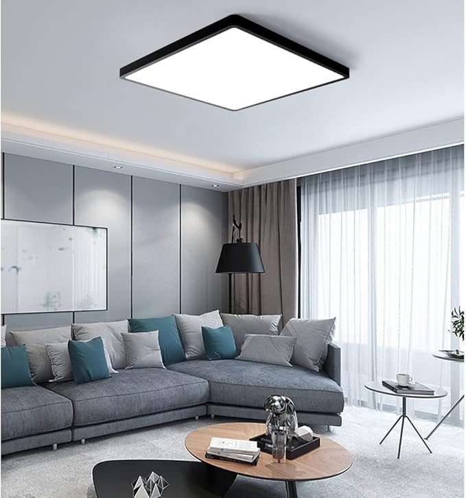 2Pack 12inch 24W LED Flush Mount Ceiling Light, 5000K Square LED Ceiling Light, 3200LM Black LED Ceiling Light for Bedroom, Living Room, Dining Room