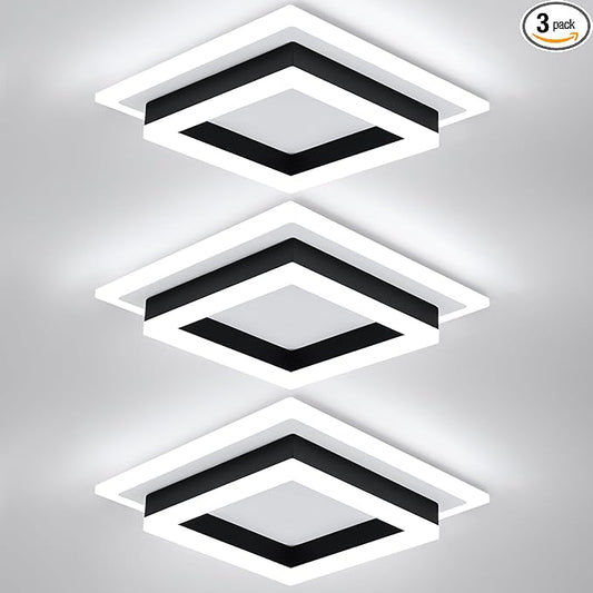 32W Modern LED Ceiling Light, Small Flush Mount Light Fixture, Kitchen Ceiling Light Fixture, Square Hallway Lighting Fixtures for Living Room Bedroom Bathroom Kitchen (3 Pack)