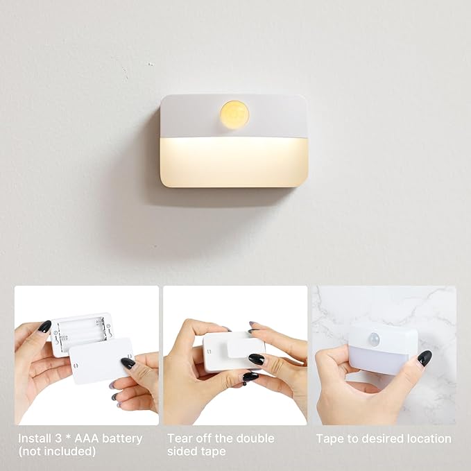 Guankai 8 Pack Motion Sensor Stair Light for Indoor, Battery Operated Closet Lights, Wireless Stick on Anywhere Hallway Lamp, Portable Led Night Lamps for Bedroom Under Cabinet Kitchen
